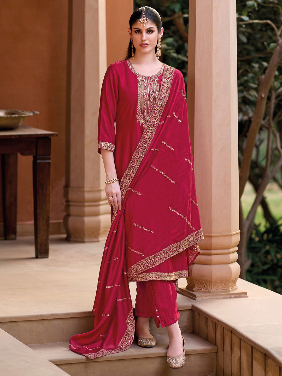 Indo Era 2368 Silk Straight Cut Kurta With Bottom Dupatta Catalog